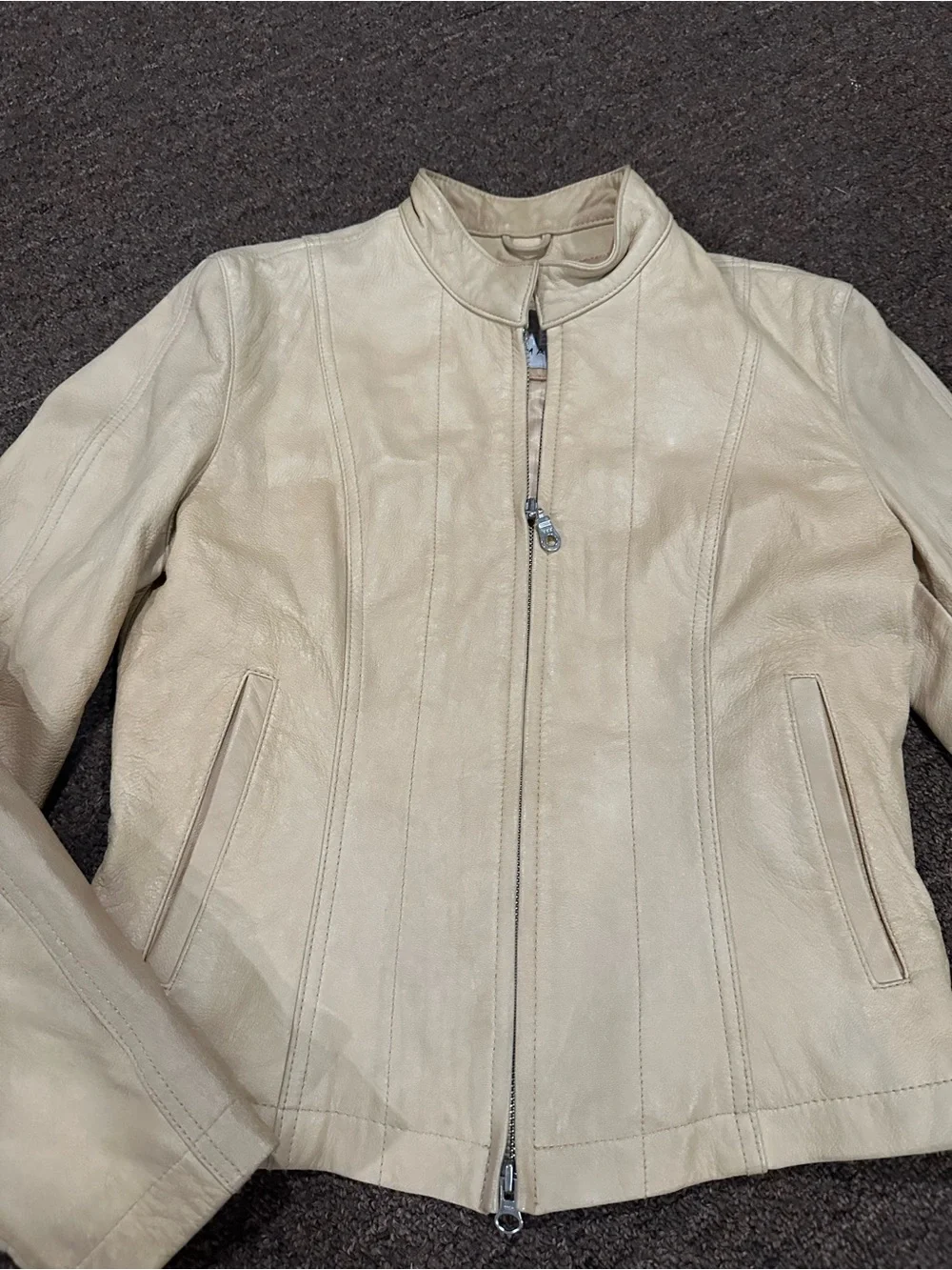 Wilsons Leather Women's Cream Zip-Front Leather Jacket
